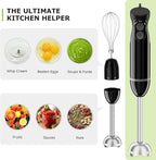 Bonsenkitchen Immersion Blender Handheld, 2 Mixing Speed Hand Blender Electric with Sharp Blades, 3-In-1 Hand Held Stick Blender with Egg Whisk, 24oz Beaker for Soups, Smoothies, Sauce