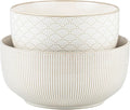 Mikiegy Ceramic Mixing Bowls Set of 2, Nesting Ceramic Embossment Stoneware Mixing Bowls for Cooking, Serving, Popcorn, Salad etc, Microwave & Dishwasher Safe, 98/145 oz, Off-White