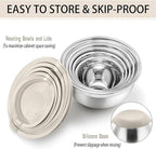 P&P CHEF Mixing Bowls With Lids, Set of 6, Stainless Steel Nesting Mixing Bowls & Fitting Lids & Non-Slip Silicone Bottom, Ideal for Mixing, Storing, Size 0.7/1/1.5/2.5/3/4.6 Qt, Khaki