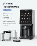 Alcarin Ice Cream Maker with 3 Pints(Not Freezer) Homemade Slushie Gelato Yogurt Sorbet Frozen Treat Machine 10 Pre-set Program Respin & Mix-in