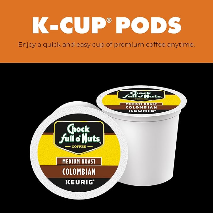 Chock Full o' Nuts Colombian Keurig K-Cup Pods for Keurig Brewers – Premium Arabica, Medium Roast – Single Serve – 1 Pack of 12 K-Cup Pods