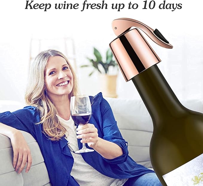 ERHIRY Wine Stoppers Set of 2 - Stainless Steel Wine Bottle Stopper with Silicone Seal, Reusable Beverage Preserver, Freshness Keeper, Premium Bottle Sealers, Ideal Wine Saver Accessory Gift Set