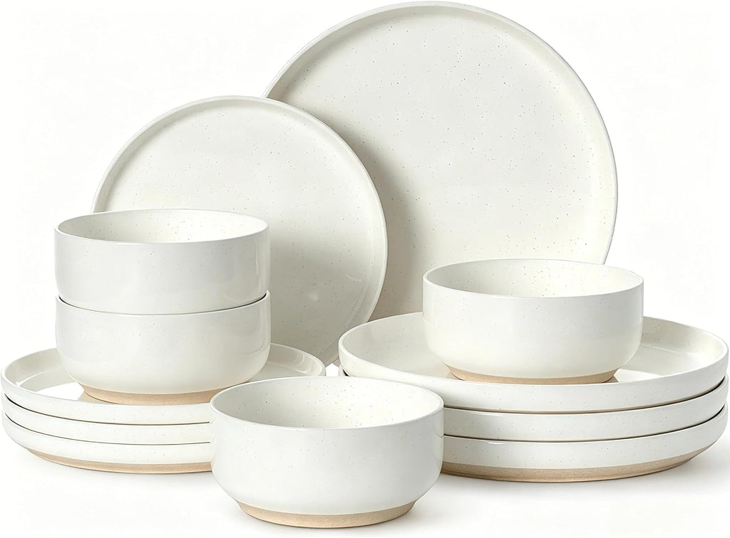 Umite Chef 12 Piece Ceramic Dinnerware Set for 4 – Cream White Plates & Bowls
