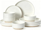 Umite Chef 12 Piece Ceramic Dinnerware Set for 4 – Cream White Plates & Bowls