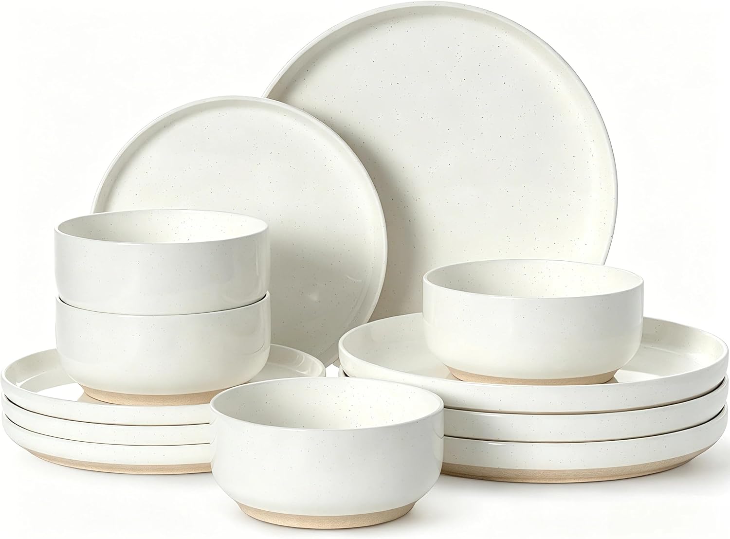 Umite Chef 12 Piece Ceramic Dinnerware Set for 4 – Cream White Plates & Bowls