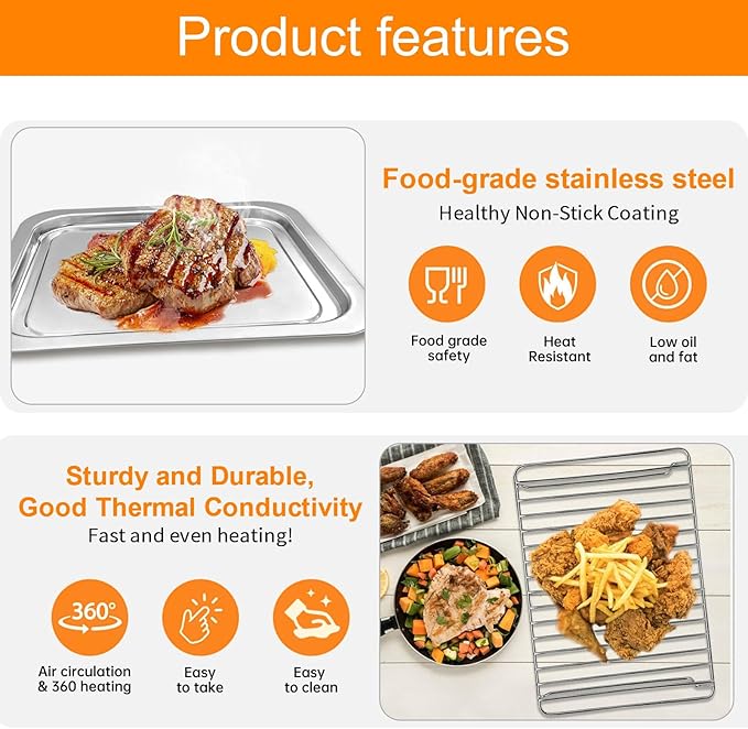 Replacement Tray for Hamilton Beach 2 Slice 31156 2 in 1 Toaster Oven, 12.6×9 IN Food Grade Stainless Steel Food Grade Toaster Oven Accessories Replacement Parts Wire Rack, Dishwasher Safe