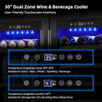 ORYMUSE 30 Inch Dual Zone Wine & Beverage Refrigerator, Built-In or Freestanding Wine Fridge with Seamless Black Stainless Steel Door, Glass Door, Digital Touch Control, Holds 30 Bottles & 110 Cans