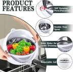 4-1 Colander with Bowl Set - Rotatable Colander for Kitchen(Patented) - Strainers and Colanders - Pasta Strainer with New Upgraded Graters for Fruit Veggie Fun Kitchen Presents - White