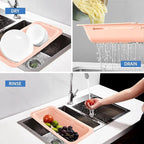 LASSHSWA Collapsible Colander for Kitchen, Over the Sink Strainer Basket for Kitchen, Fruit Pasta Food Strainer Expandable Plastic Colander BPA Free (Orange Pink)