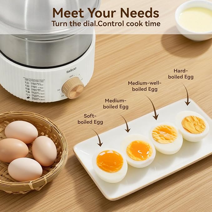 TAKOO 3-in-1 Electric Egg Cooker for Hard Boiled Eggs Poacher, Omelet Maker & Vegetable Steamer, Holds 14