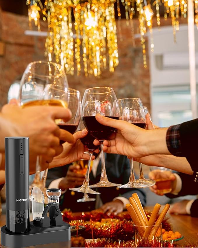 Electric Wine Opener Gift Set - Premium Wine Accessories with Wine Aerator, Vacuum Stopper, Foil Cutter and Gift Box - Ideal Christmas Gift for Wine Lovers and Special Celebrations