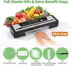Vacuum Sealer Machine with 10 Bags & 10 Feet Bag Roll | 85kPa Powerful Suction | Automatic Food Sealer for Sous Vide | Dry & Moist Modes | Compact with Built-in Cutter