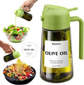 mqnxoi Oil Sprayer for Cooking, 2 in 1 Olive Oil Dispenser Bottle for Kitchen, 16oz/470ml Premium Glass, Food-grade Oil Mister for Air Fryer, Salad, Frying, BBQ (Green + Dark Green Bottle)