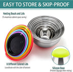 P&P CHEF Mixing Bowls With Lids, Set of 6, Stainless Steel Nesting Mixing Bowls & Fitting Lids & Non-Slip Silicone Bottom, Ideal for Mixing, Storing, Size 0.7/1/1.5/2.5/3/4.6 Qt, Multicolor