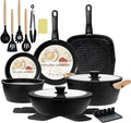 BECIGAR 23pcs Ceramic Pots and Pans Set, Nonstick Detachable Handle Cookware, Induction Kitchen Cooking Set with Removable Handle,include Frying Pans & Saucepans Oven Safe (Black)