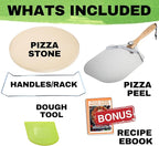 Round Pizza Stone for Oven 16 inch - Large Pizza Stone for Grill with Handles, Metal Pizza Peel & Dough Tool - Baking Stone for Bread - Oven Stones - Pizza Making Set
