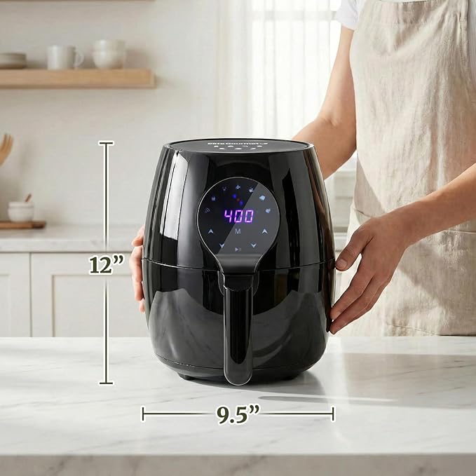 Elite Gourmet EAF5317D Digital 5.3Qt Hot Air Fryer 7 Menu Functions 1350W Oil-Less Healthy Cooker, Timer & Temperature Controls, PFOA/PTFE Free, Black