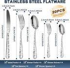Silverware Set, 20 Piece Stainless Steel Flatware Set, Silverware Set for 4,Mirror Polished Cutlery Set, Tableware Set Includes Knife, Fork, Spoon