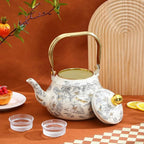 Cabilock Vintage Enamel Tea Kettle, Floral Enamel on Steel Teapot 2L Stovetop Ceramic Teakettle Retro Classic Water Boiler with Cool Handle for Home Kitchen Decor