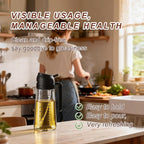 X&E 16oz/470ml Glass Olive Oil Sprayer for Cooking, 2 in 1 Olive Oil Dispenser Bottle, Food Grade Oil Mister for Kitchen Gadgets, Air Fryer Accessories, Salad & BBQ – Black