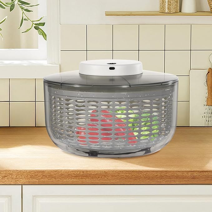 6L Electric Salad Spinner, Large Lettuce spinner, Fruit Vegetable Washer Dryer, Salad Dryer,Fruit Salad Washer for Home Kitchen Washing & Drying Leafy Vegetables