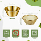 Baderke 2 Pcs Mini Colander & Food Strainer 304 Stainless Steel Small Mixing Colanders Bowl Rice Strainer for Kitchen Cooking Fruit Washing Vegetable(5.51 x 2.36 Inches,Gold)