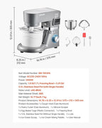VEVOR Ice Cream Maker, 1.8 Qt. Capacity, 6-Speed Electric Stand Mixer, with LED Digital Display & Timer, Mixing Paddle, Dough Hook, Splash Guard, for Homemade Frozen Yogurt Fruit Sorbet Gelato, Grey