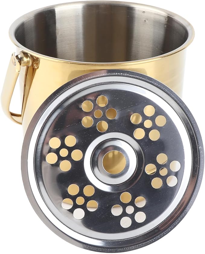 1L Ice Bucket Wine Cooler Bucket Stainless Steel Wine Chiller Handles Filter Plate Parties Gold (Gold)