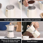 Sivaphe Aluminum Moka Pot 6 Espresso Cups, Percolator Espresso and Coffee Maker, Portable Stovetop Italian and Cuban Café Brewer for Home and Camping White