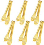 JCREN Serving Tongs 6 Pack Stainless Steel Buffet Tongs Kitchen Tongs, Small Tongs Gold Tongs Serving Utensils for Party Catering, Gold,7 Inch