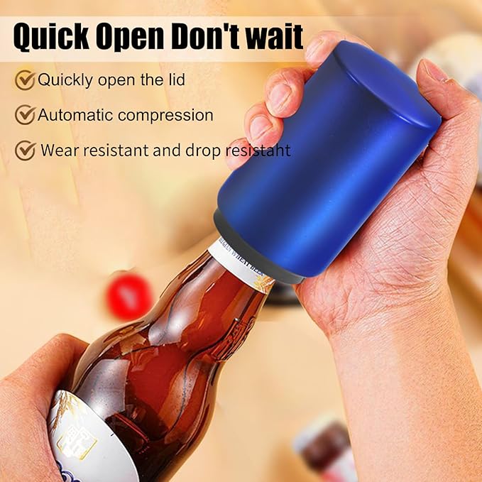 2PCS Destapador De Cerveza Automatic Beer Bottle Opener With Magnetic Cap, Stainless Steel One-Handed Lid Opening Spring Loaded Push&Pop for Kitchen Home Bar Gift
