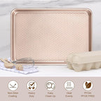 Wildone Baking Sheet Pan Set, Honeycomb Embossed Nonstick Baking Sheet 15x10 In, Thicker Carbon Steel Cookie Sheet, Even Heating Jelly Roll Pan, Rose Gold, 2 Pack