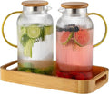 Buaic Glass Pitcher with Lid, 2 PACK 68 oz/2 Liter Vertical Water Pitcher With Serving Tray, Clear Borosilicate Glass Water Carafe for Cold Brew, Coffee, Lemonade, Iced Sun Tea,Beverage,Heat Resistant