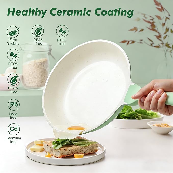 SENSARTE Nonstick Ceramic Frying Pan Skillet, 8 Inch Omelet Pan, Healthy Non Toxic Chef Pan, Induction Egg Pan with Heat Resistant Handle, Dishwasher Safe, PFAS-Free, Green