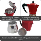 Imusa USA Red Aluminum Stovetop 6-cup Classic Italian and Cuban Espresso Maker (B120-43T), Silver/Red