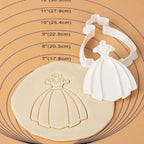 Flycalf Wedding Cookie Cutters Dress Shapes with 3D Stamper Eco-Friendly PLA Kitchen Cake Decorating Bridal Shower Gifts for Kids 4" Baking Embossing Stamps Mold Supplies Biscuit Fondant Tools