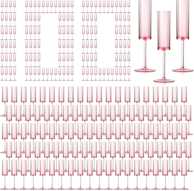 100 PCS Pink Champagne Flutes Plastic 5.4 OZ Clear Acrylic Champagne Flutes Sparkling Wine Glasses Wedding Table Decorations Reusable For Valentines Toasting Engagement Party Supplies