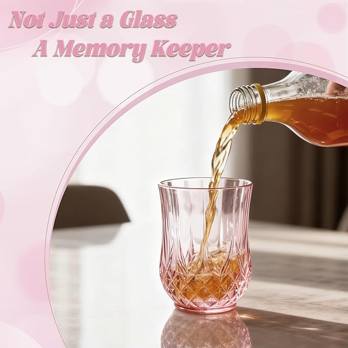 40 Pack Plastic Stemless Wine Glasses,12oz Unbreakable Vintage Elegant Drinking Glass Set,Reusable Fancy Cocktail Cups for Party, Wedding, and Bulk Events (40, 12oz-Pink)