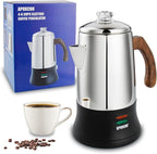 APOXCON Electric Coffee Percolator Stainless Steel Coffee Maker with Tough Glass Clear Brew Progress Knob & On/OFF Switch Keep Warm Cordless Serve for Home and Hotel Room Use Gift Box Packaging 6 Cup