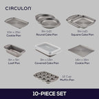Circulon Total Nonstick Bakeware Set, Metal Baking Pans Set, 10-Piece, Gray