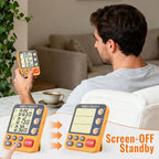 Digital Dual Kitchen Timer, 3 Channels Countdown Triple Timer for Cooking, Magnetic Memory-Preset Large Display Adjustable Alarm Volume, Multi Times Management, 3A Battery Included, Orange