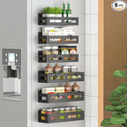 Sevenblue 6 Pack Strong Magnetic Spice Rack for Refrigerator, Multipurpose Magnetic Shelf for Fridge with 4 Hooks for kitchen and Bathroom Organization, Black