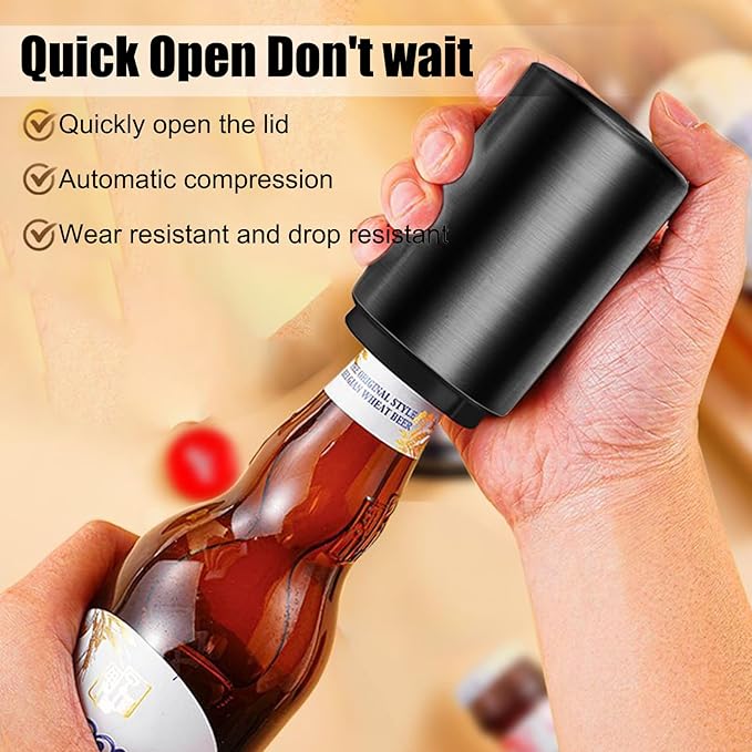 Automatic Bottle Opener Destapadores de Cerveza, Down-Pop Off Beer Bottle Openers with Magnetic Cap Catcher, Home Bars Kitchen Cool Bartender Tools, Men Bottle Cap Opener Gift（Black）