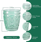 abrwyy Green Drinking Glasses Set of 4, Vintage Drinking Glasses, Green Glassware Drinking, Beverage Glasses Cup, Vintage Glassware Set for Water, Juice, Cocktail, Coffee