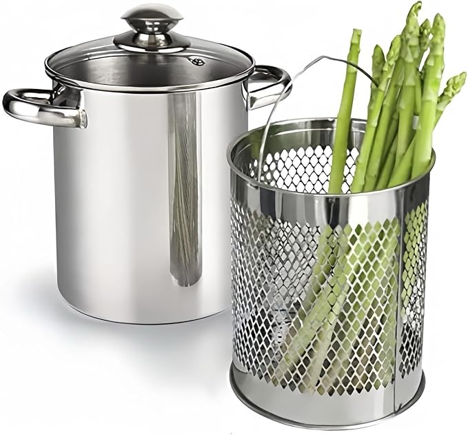 Asparagus Pot Stainless Steel Steamer Cooker with Basket and Lid Pasta 16cm 4L