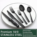 EWFEN 24-Piece Black Silverware Set with Steak Knives, Black Flatware Set for 4, Food-Grade Stainless Steel Tableware Cutlery Set, Mirror Finished Utensil Sets for Home Restaurant, Square Edge
