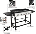Royal Gourmet GD401C 4-Burner Propane Gas Grill and Griddle Combo with Cover, Griddle Grill Combo with 48,000 BTUs Output for Outdoor Cooking While Camping or Tailgating, Black & Silver