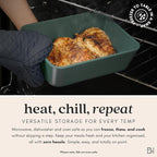 Ceramic Coated Glass Food Storage Containers | No PTFE, PFOA, PFAS, and BPA | Reusable Non Toxic Meal Prep Containers with Glass Lids | Easy To Store | 10 Piece Set [Pine]