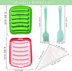 2 Pcs Silicone Sausage Mold with a Set of Silicone Brush Spatula and 25x Pastry Bags,Non-Stick Hot Dog Bun Pan,DIY Handmade Ham Sausage,Hot Dogs Baking Mold for Children's Food with Lid(Red,Green)