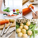 2pcs Stainless Steel Peeler and Multifunctional Vegetable Cutter with Grater Blades Kitchen Gadget for Fruit and Potato Peeling Household Use